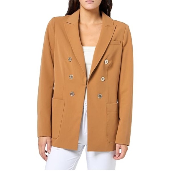 Tommy Hilfiger Women's Camel Double-Breasted Blazer with Hook Closure - Picture 2 of 10